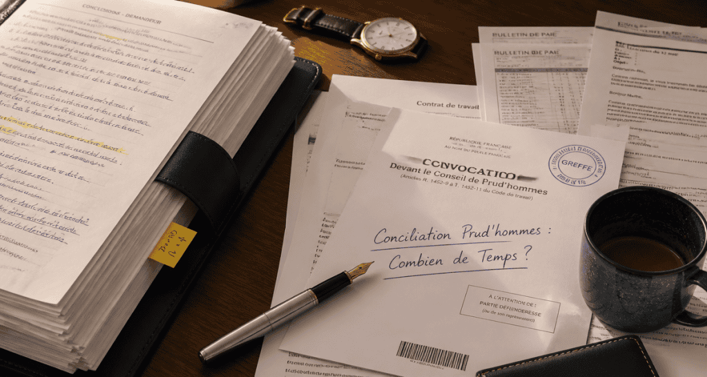 conciliation prud'hommes combien de temps dossier bureau
