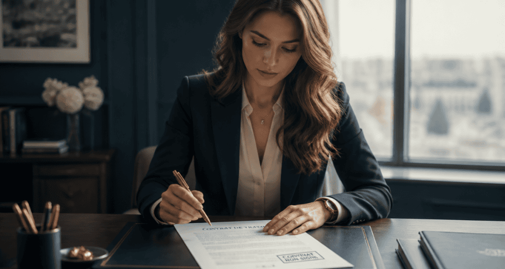 contrat non signé et pôle emploi, femme bureau