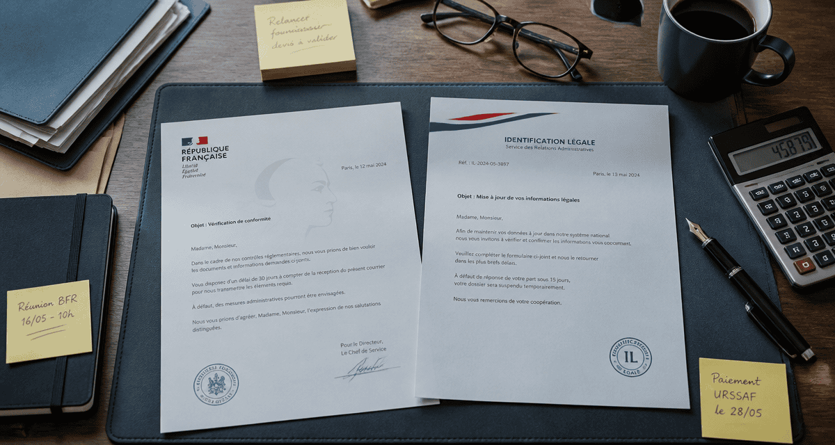 courrier identification legale et arnaque sur bureau