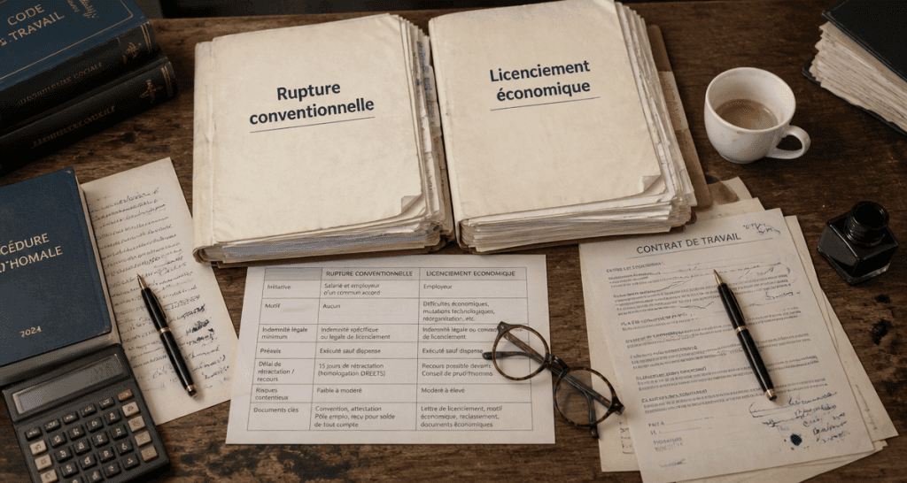 différence entre rupture conventionnelle et licenciement économique, bureau avocat, dossiers