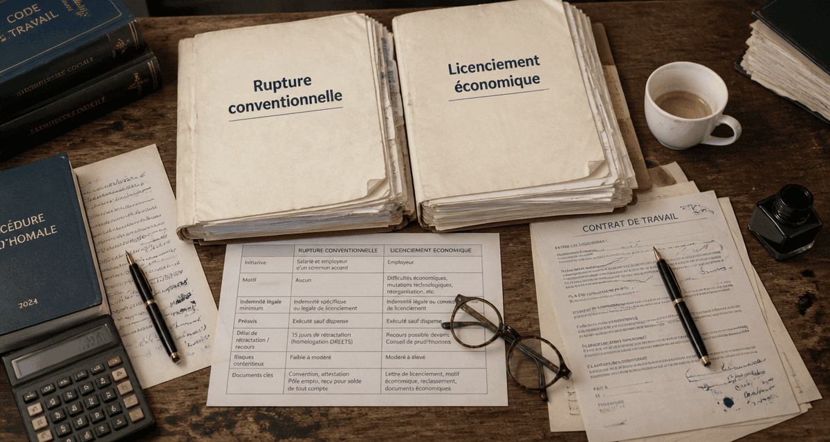 différence entre rupture conventionnelle et licenciement économique, bureau avocat, dossiers