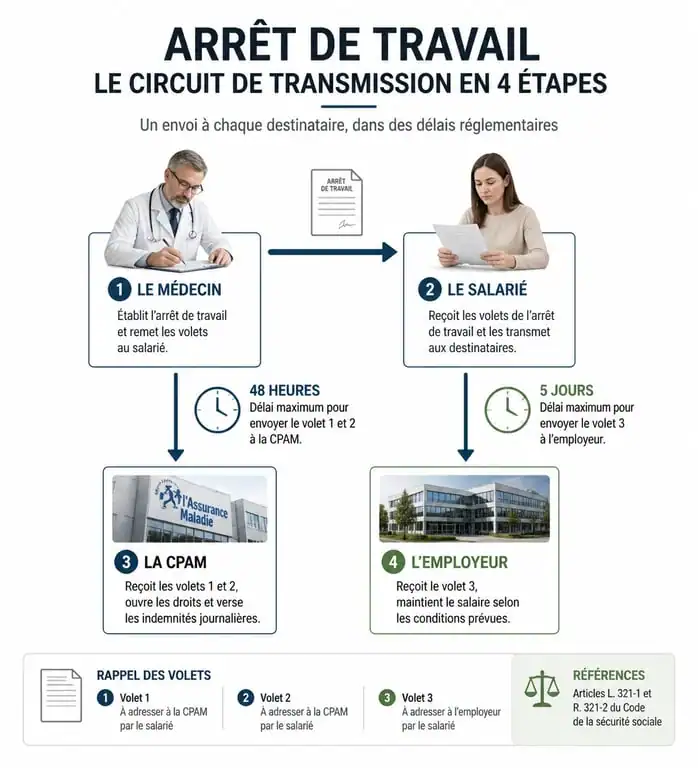Processus de transmission d'un arrêt de travail et délais légaux