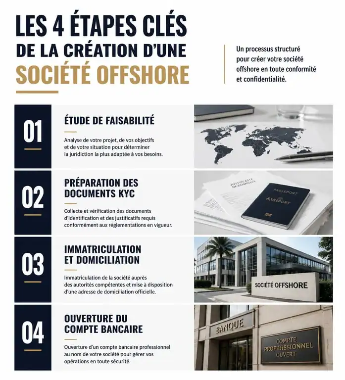 Étapes pour créer une société offshore : du projet à l'ouverture du compte bancaire