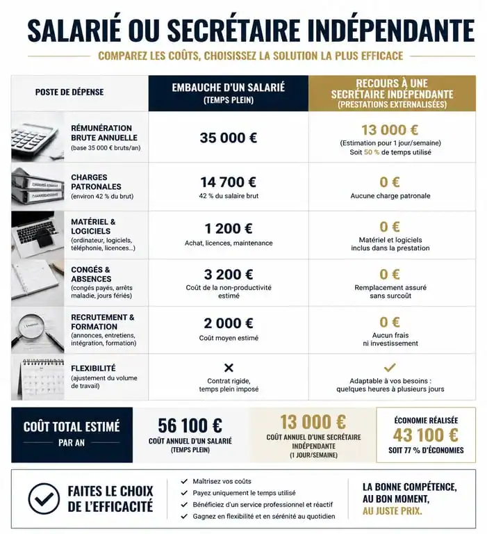Comparatif des coûts entre un salarié et une secrétaire indépendante pour les entreprises