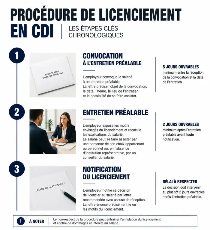 Étapes de la procédure pour licencier un salarié en CDI en France