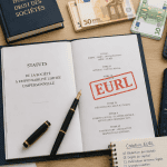 eurl statut dossier sur bureau avec calculatrice et kbis