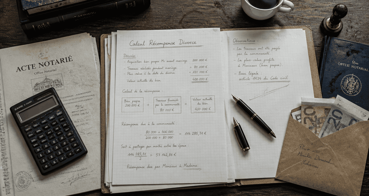 exemple calcul récompense divorce bureau notaire