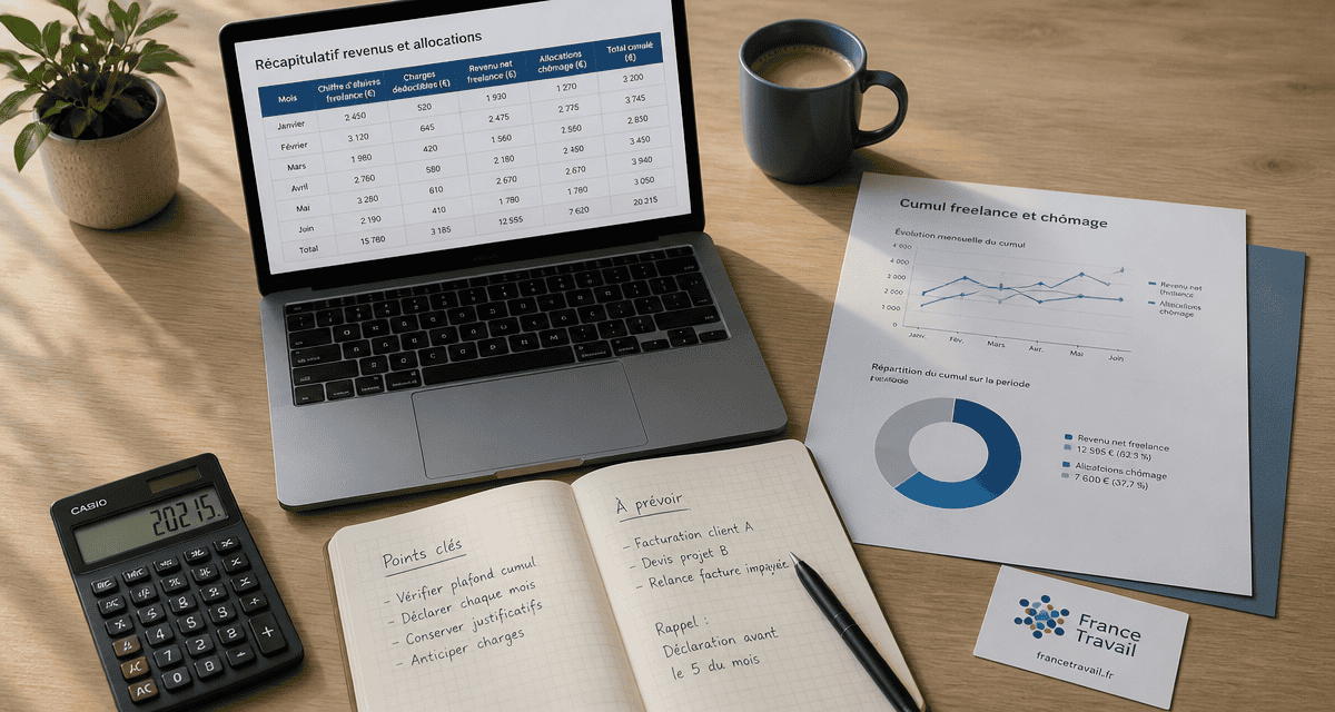 bureau freelance et chomage avec calculs et France Travail