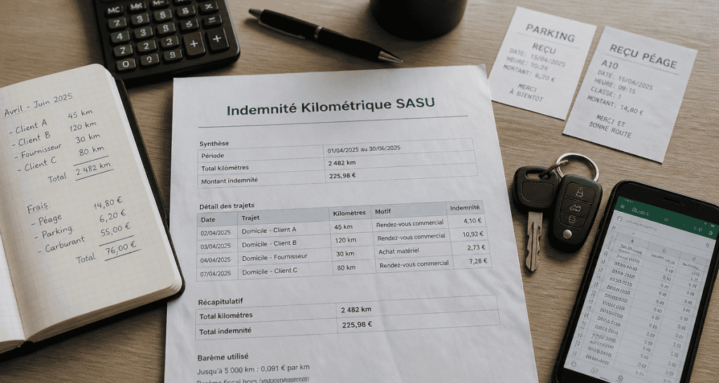 indemnité kilométrique sasu bureau calcul justificatifs