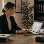 juriste télétravail concentrée à domicile