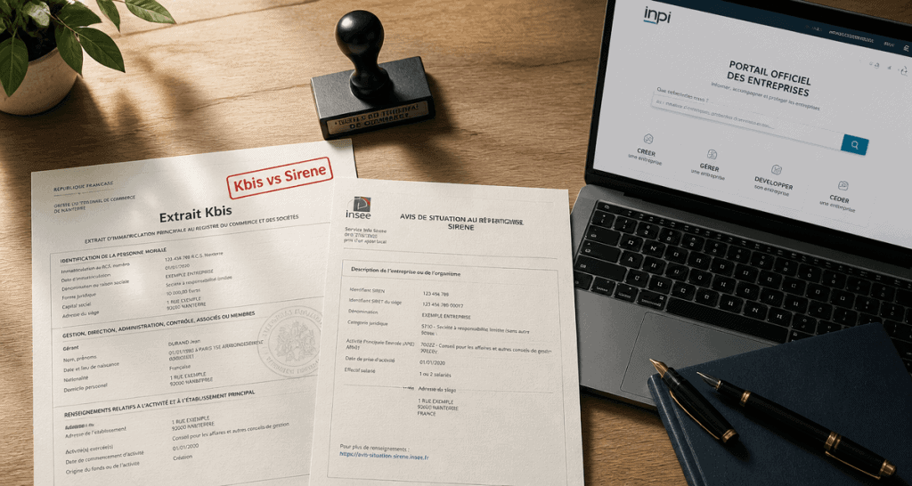kbis sirene documents justificatifs sur bureau