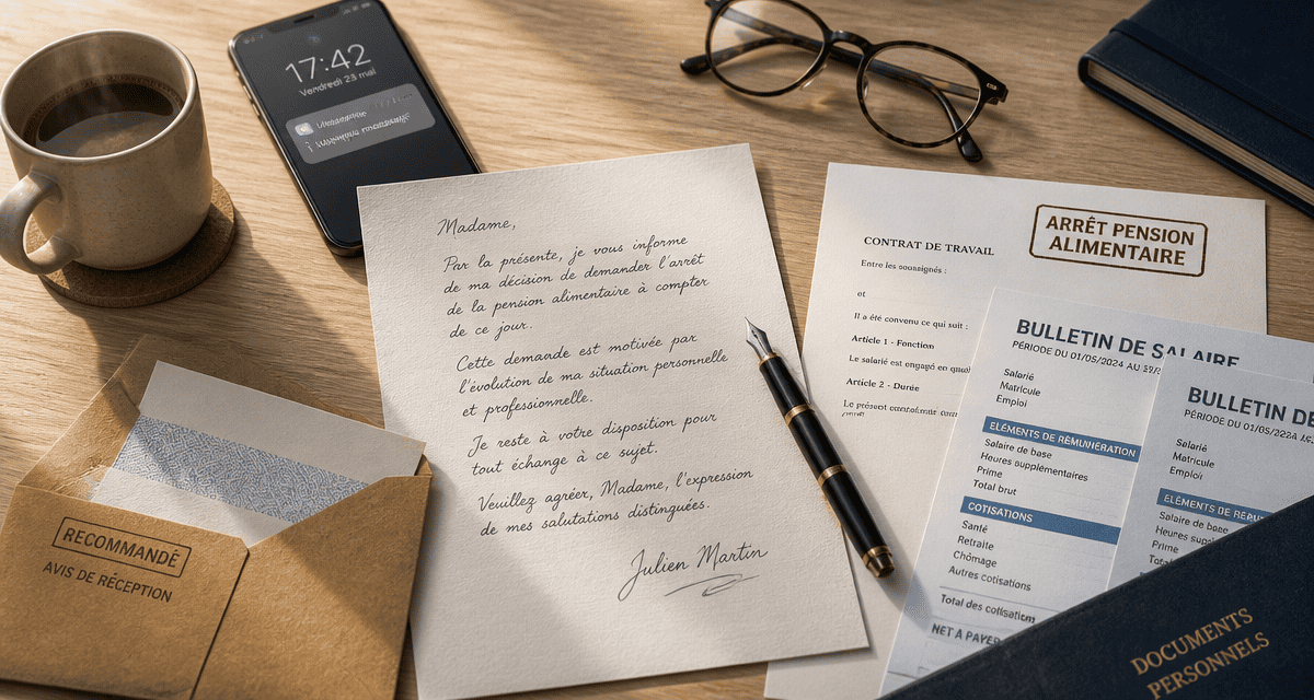 Lettre amiable arrêt pension alimentaire sur bureau