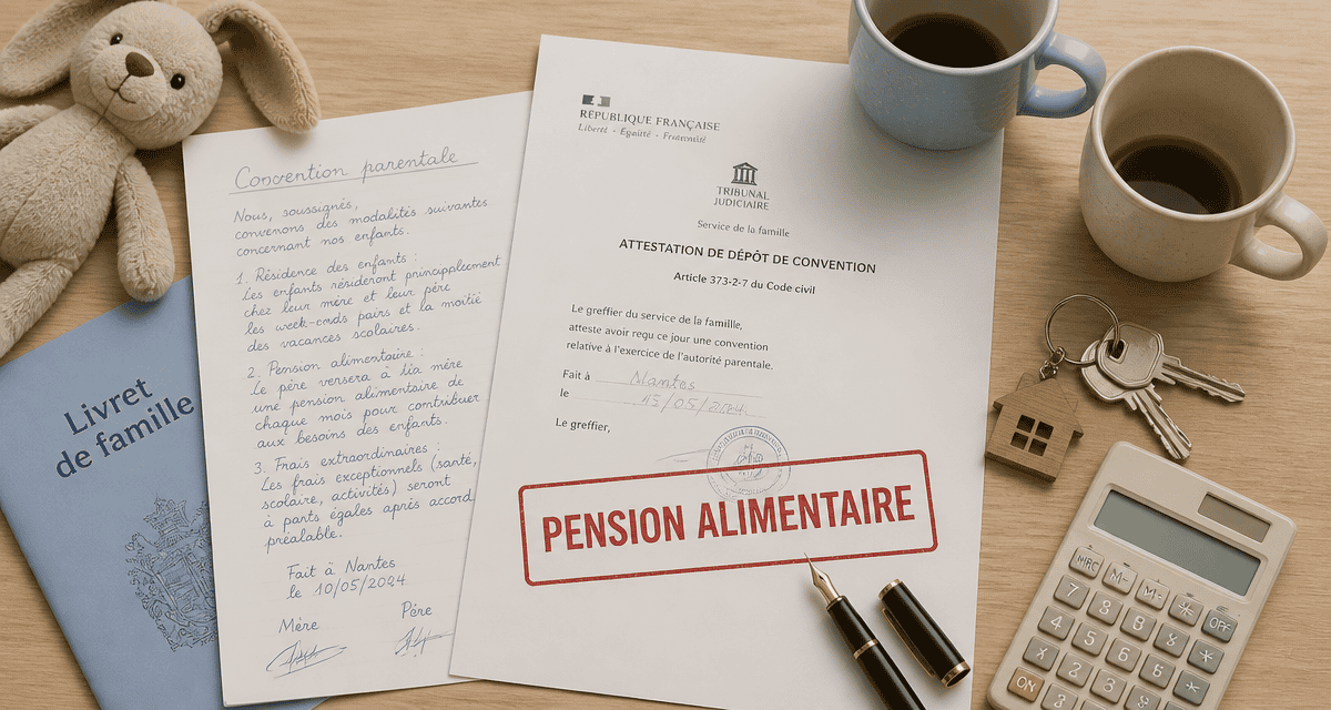 montant pension alimentaire couple non marié sur table avec documents et calculatrice