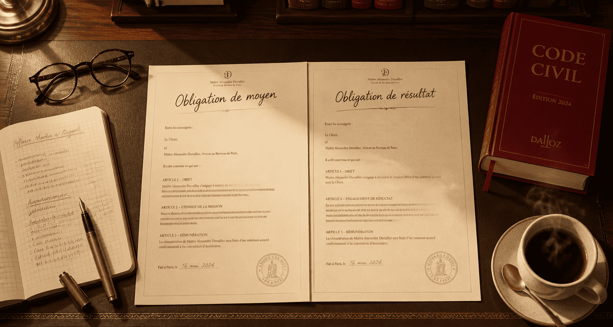 obligation de moyen et de resultat contrats sur bureau avocat