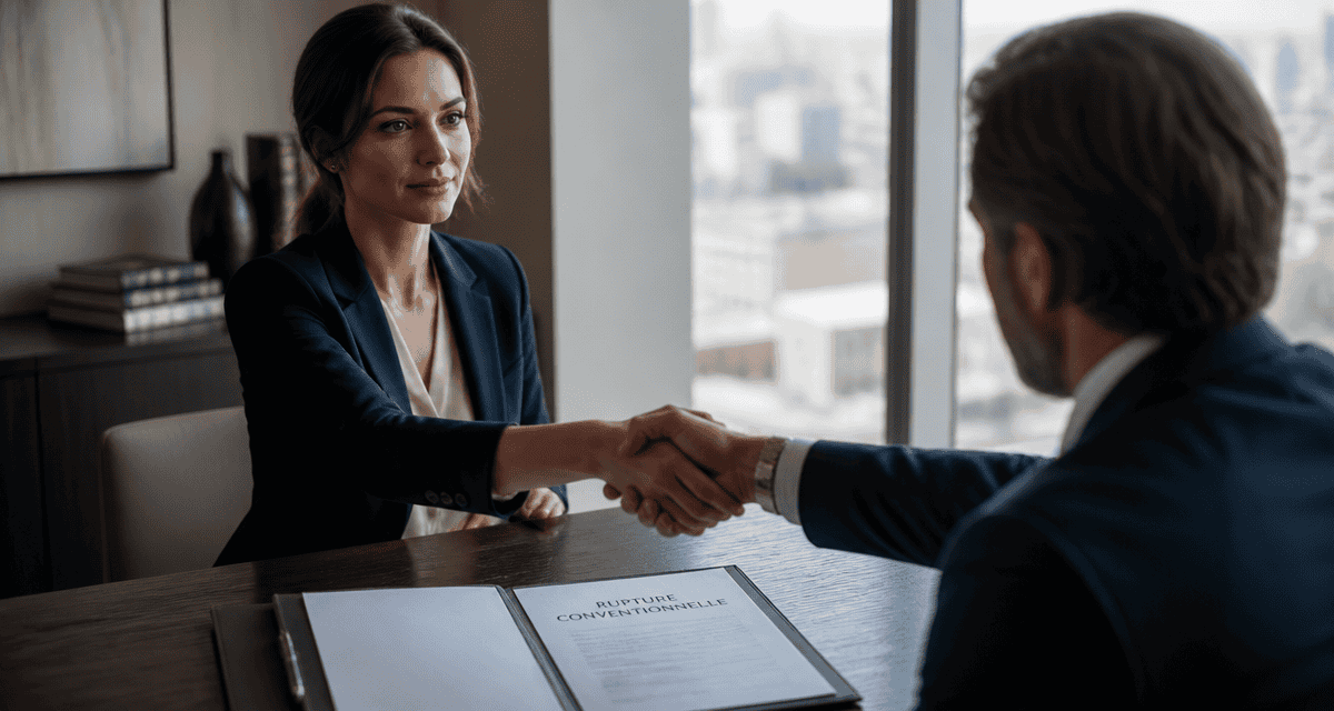 Rupture conventionnelle pour création d'entreprise, poignée de main au bureau
