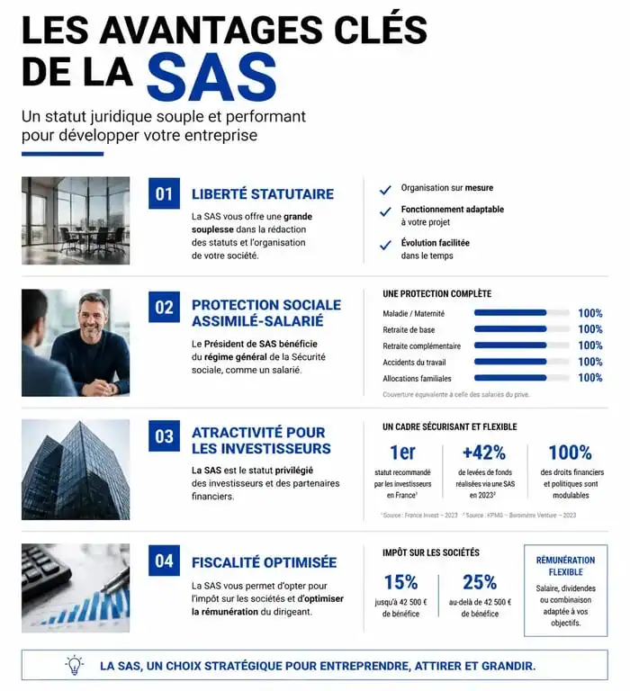 Infographie des avantages de la SAS pour les entrepreneurs