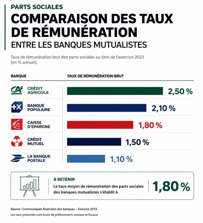 Comparatif des taux de rémunération des parts sociales Crédit Agricole et banques mutualistes 2024