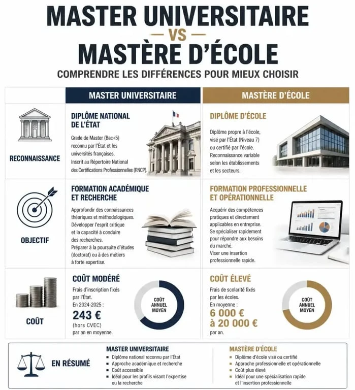 Infographie comparative : Master vs Mastère définition et différences clés
