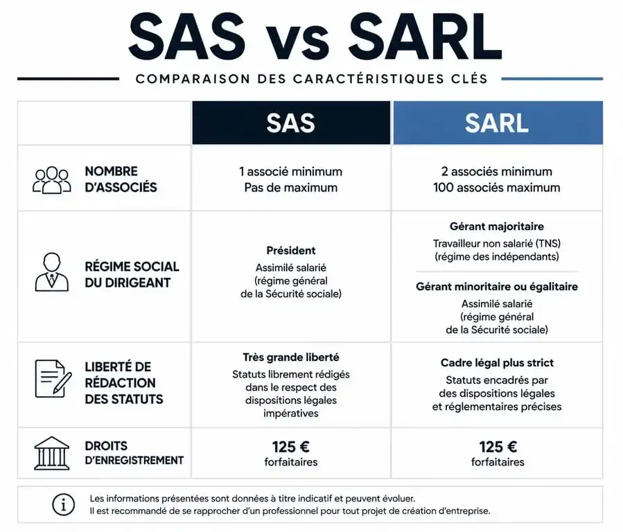 Tableau comparatif des différences entre SAS et SARL pour choisir son statut juridique