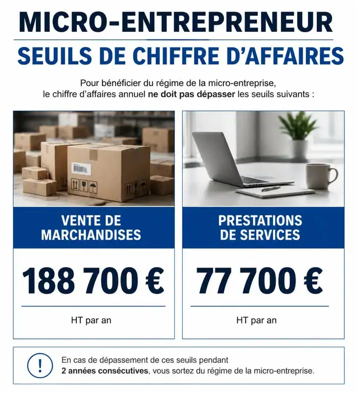 Infographie des seuils de chiffre d'affaires pour micro-entrepreneur ou auto-entrepreneur