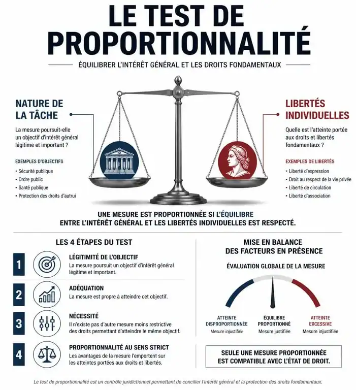 Schéma illustrant le test de proportionnalité de l'article L1121-1 du Code du travail