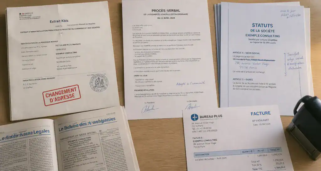 kbis changement adresse bureau documents