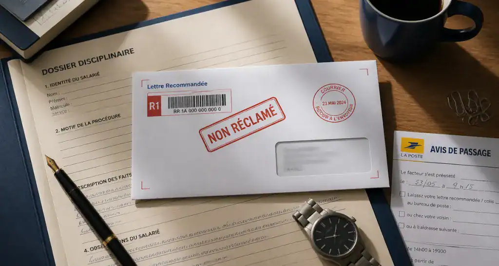 sanction disciplinaire lettre recommandée non retirée sur bureau