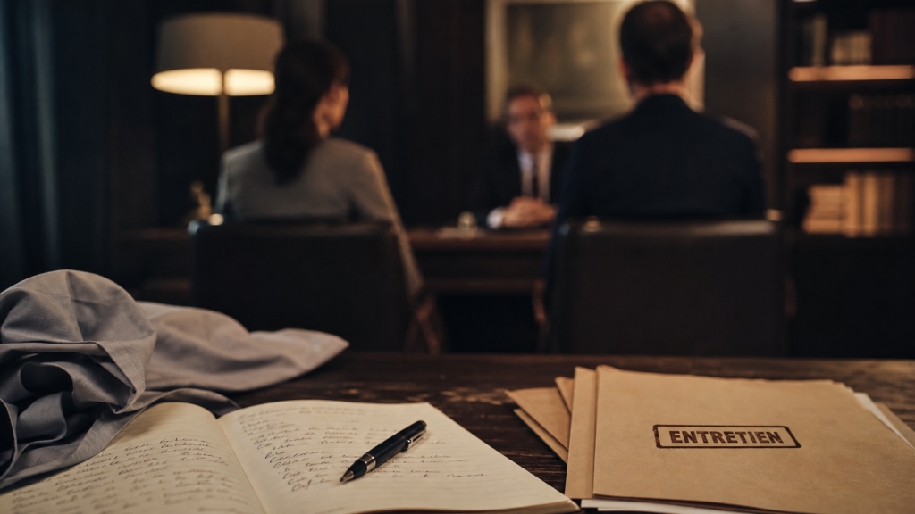 Se faire assister lors d'un entretien informel au travail : carnet et documents, ambiance de bureau