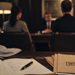 Se faire assister lors d'un entretien informel au travail : carnet et documents, ambiance de bureau