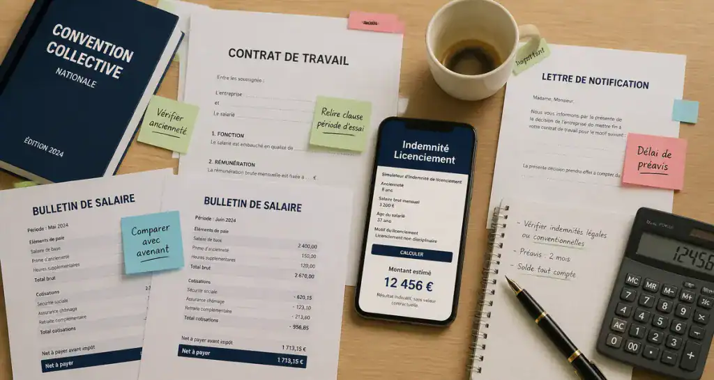 simulateur licenciement économique sur bureau avec documents