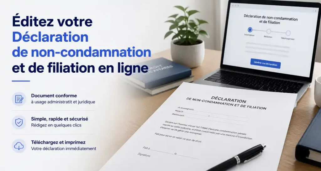 Éditez votre Déclaration de non-condamnation et de filiation en ligne