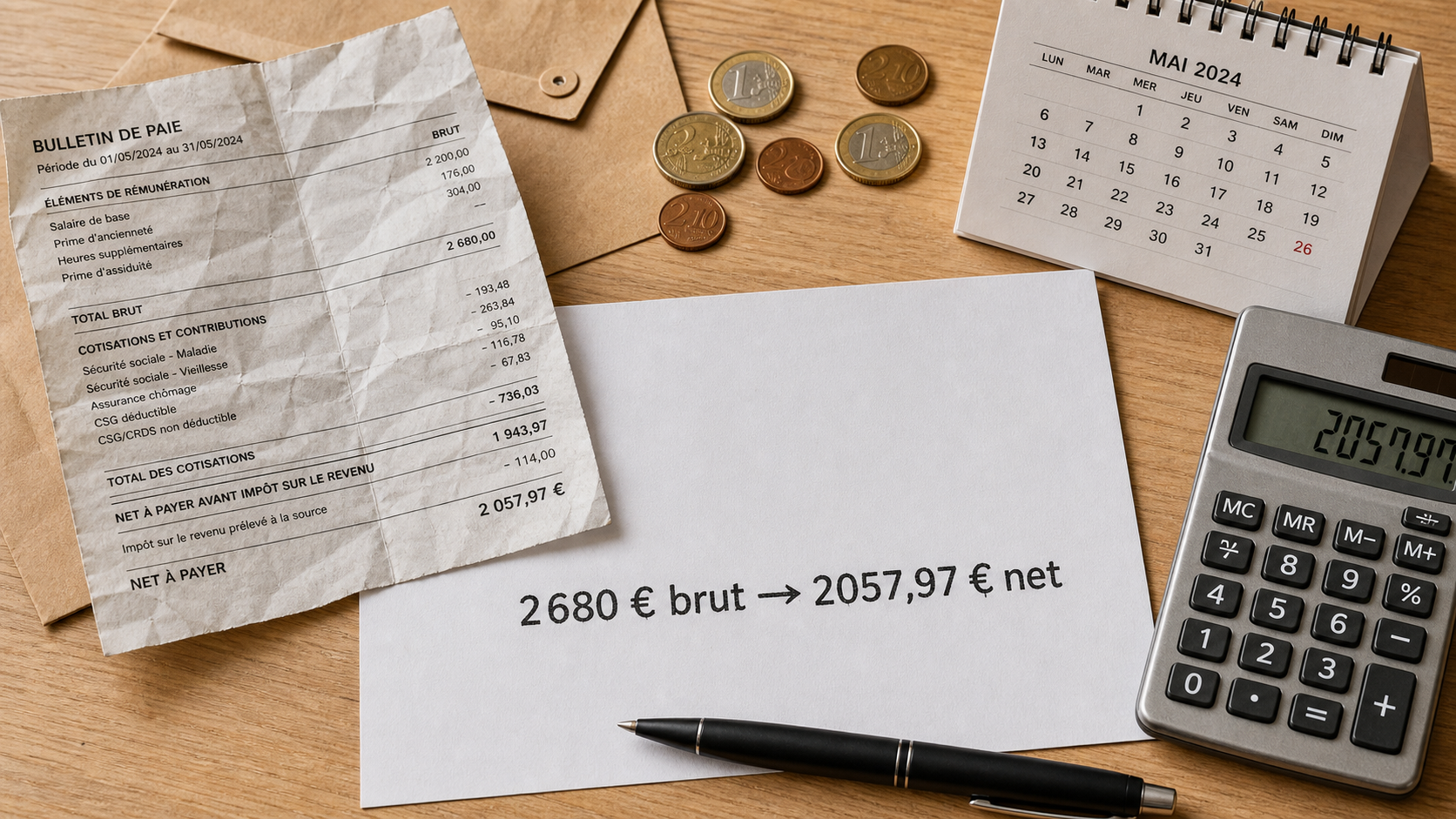 2680 brut en net : 2057,97 € avant impôt