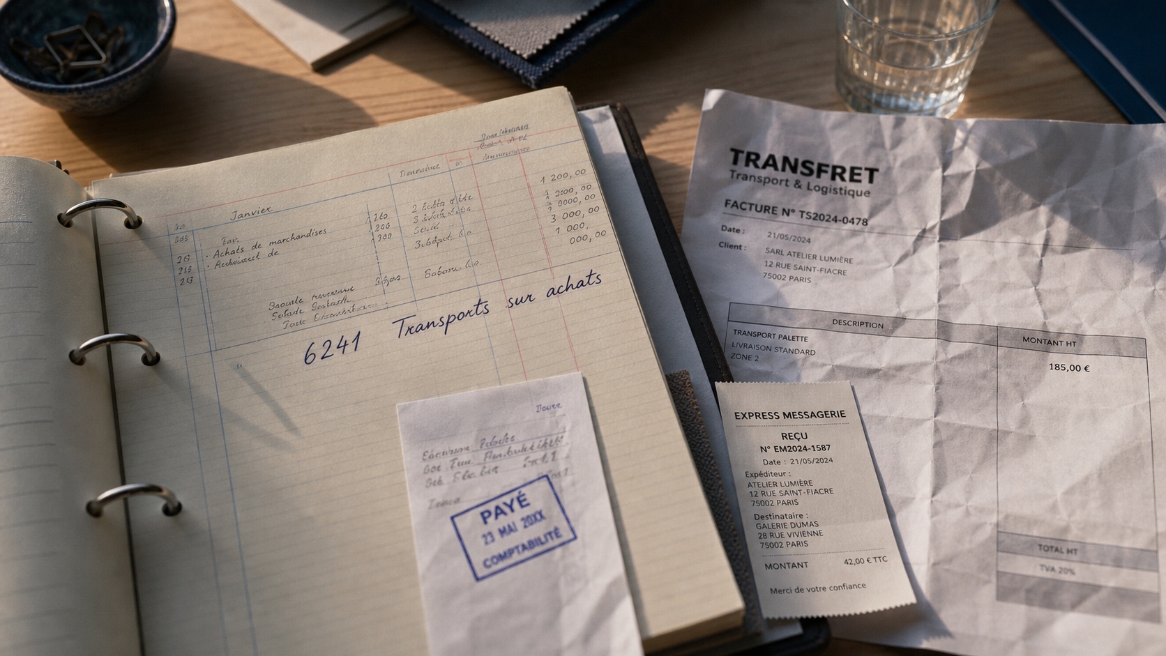 Compte comptable transport sur achat : saisie 6241, facture de transport et justificatif