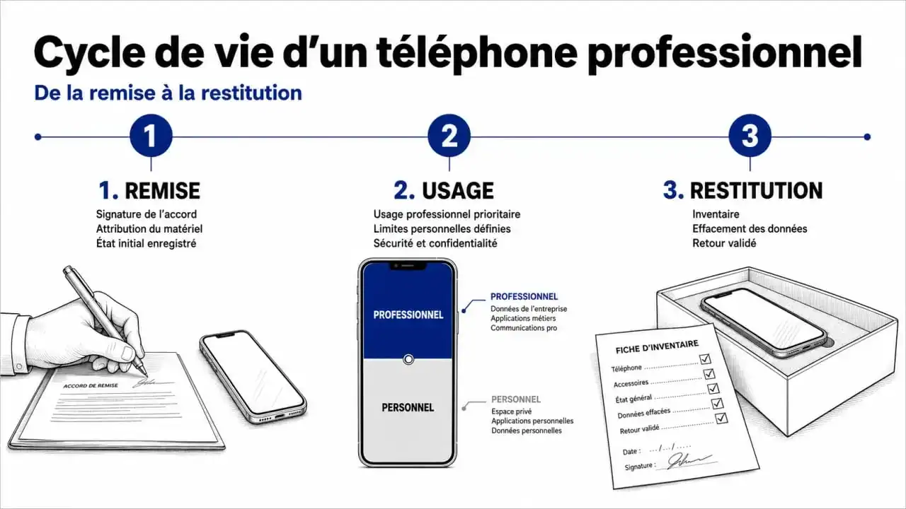Processus de mise à disposition et restitution d'un téléphone portable professionnel en entreprise