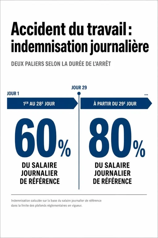 Infographie explicative des taux d'indemnisation IJSS pour un accident du travail