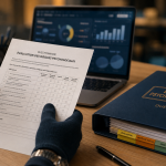 Questionnaire RPS en entreprise sur bureau, main et réponses