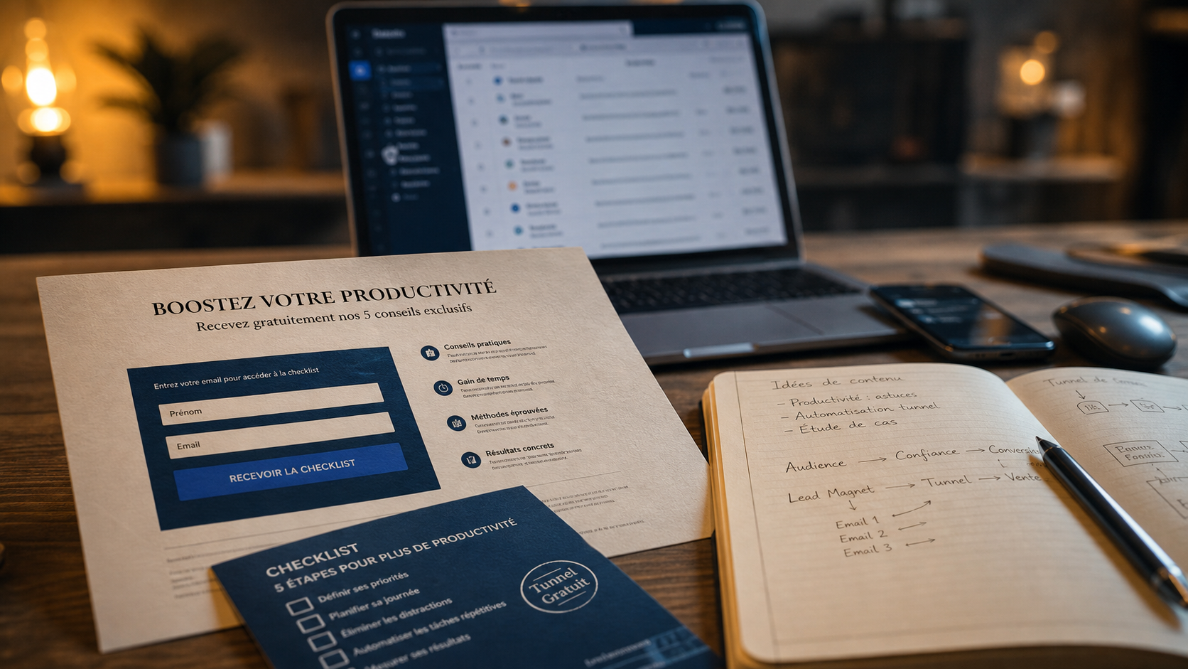 Tunnel de vente gratuit : checklist de capture d’e-mail sur papier