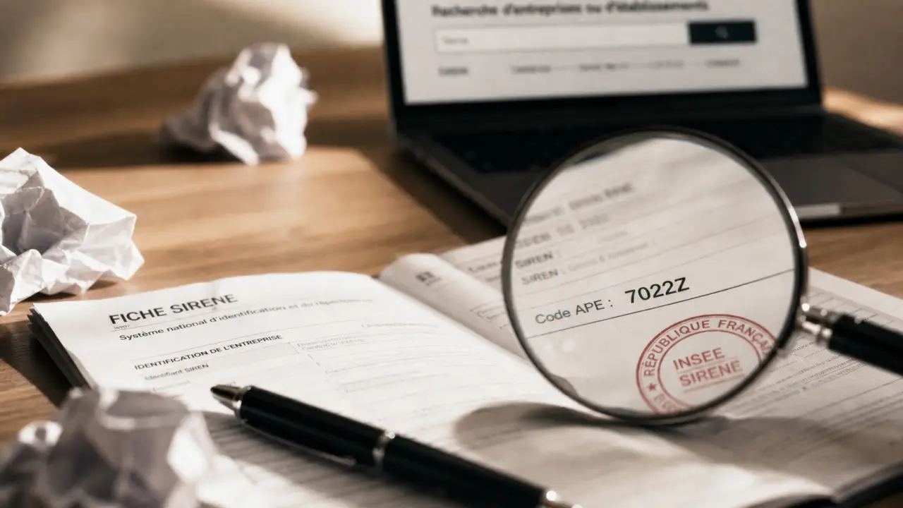 Urssaf code ape : vérification sur dossier administratif et fiche Sirene