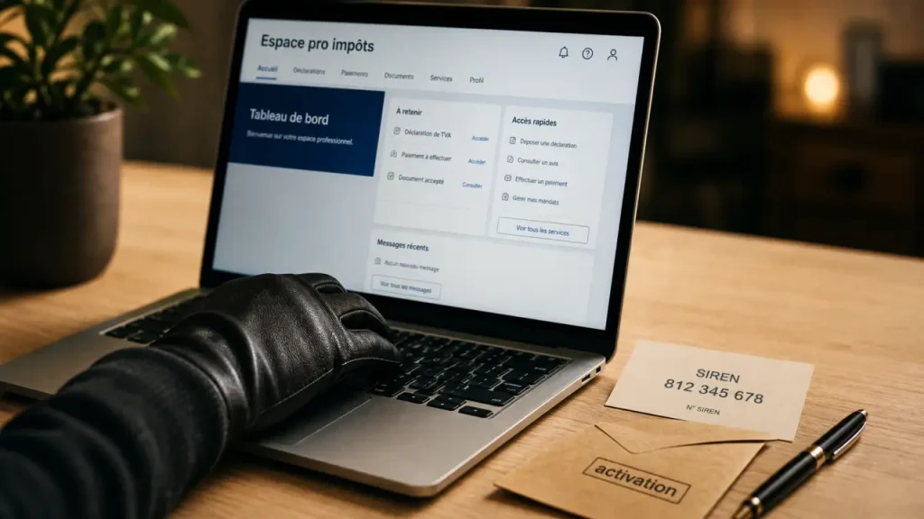 Création de l’espace pro impôts : le SIREN, le lien 72 h et le code d’activation postal