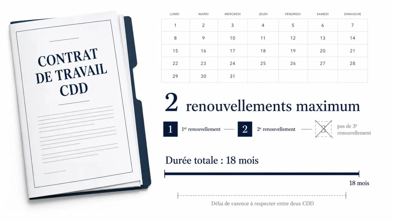 Combien de fois renouveler un CDD : visualisation claire des 2 renouvellements maximum et des limites de durée