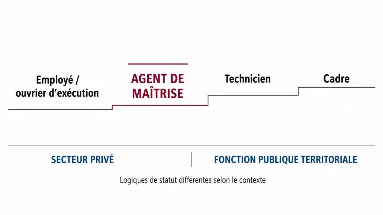 Agent de maitrise quel niveau : schéma hiérarchique entre employé, agent de maîtrise, technicien et cadre