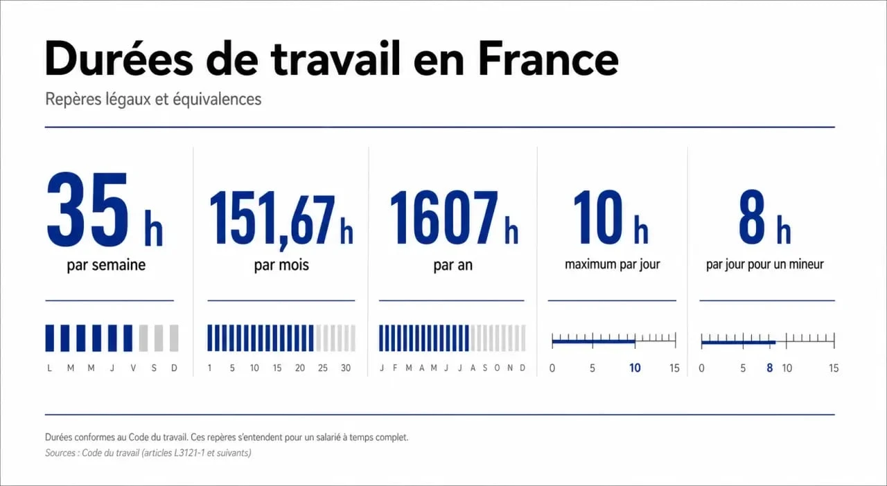 Nombre d'heure maximum par mois en France avec comparaison des seuils légaux et des limites quotidiennes