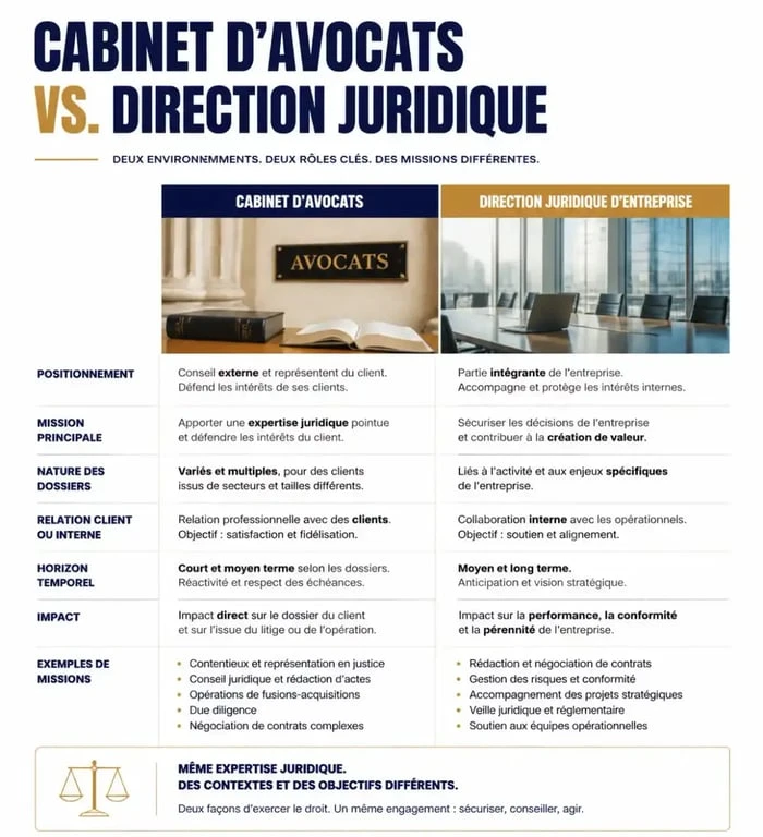 Comparaison des offres d'emploi juridique entre cabinet d'avocats et entreprise