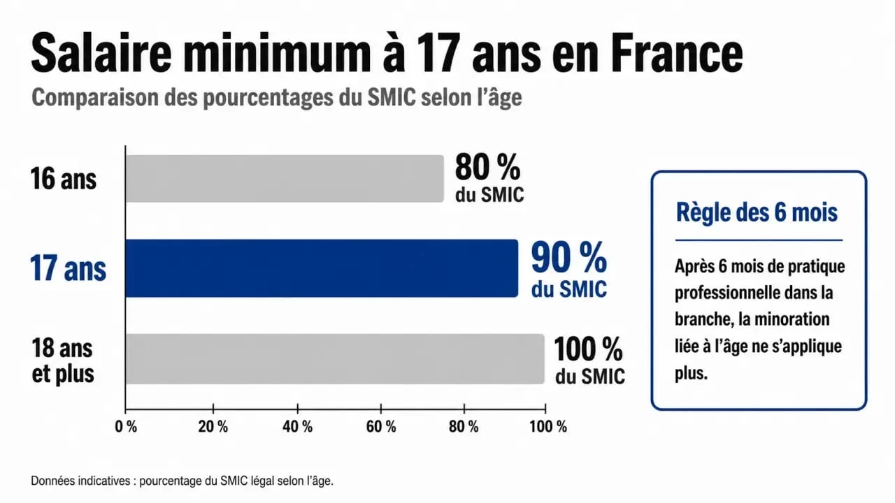 Infographie salaire 17 ans : comparaison des montants au SMIC à 16, 17 et 18 ans