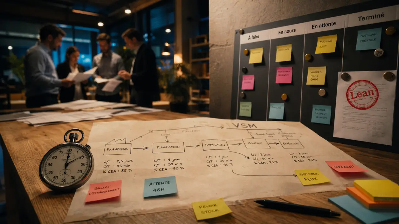Processus lean : carte VSM, Kanban et 7 gaspillages à traquer
