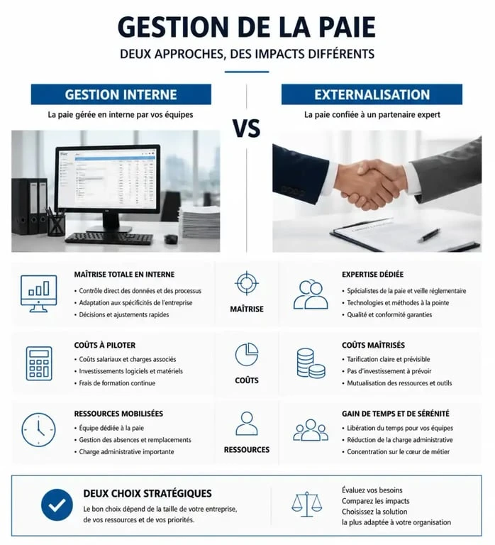 Comparatif entre gestion interne et externalisation du service paie