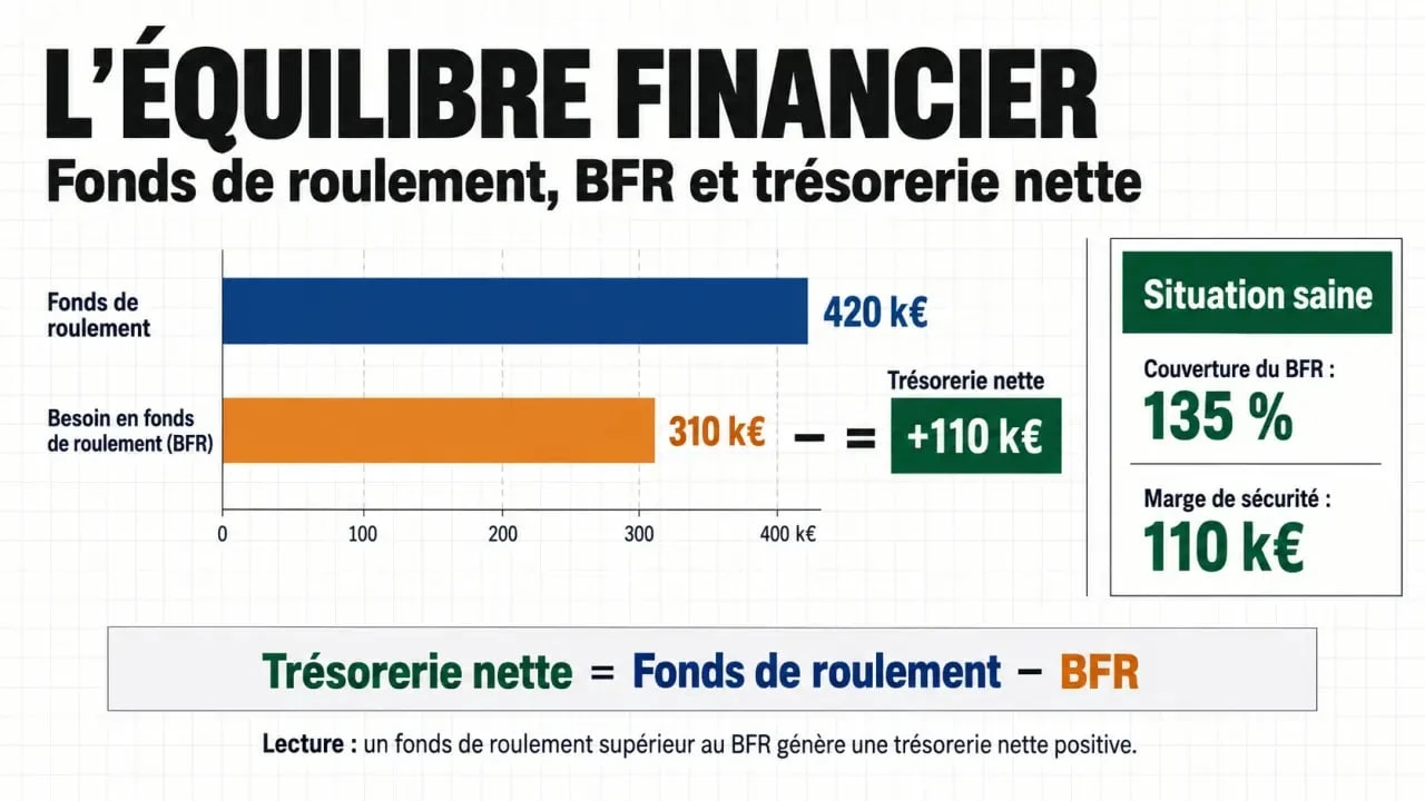 Schéma explicatif de la gestion de trésorerie et du calcul du BFR pour une entreprise de services