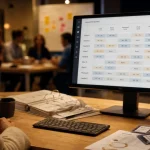 Logiciel rh essms pour planning, paie et conformité, RH lit un planning en réunion