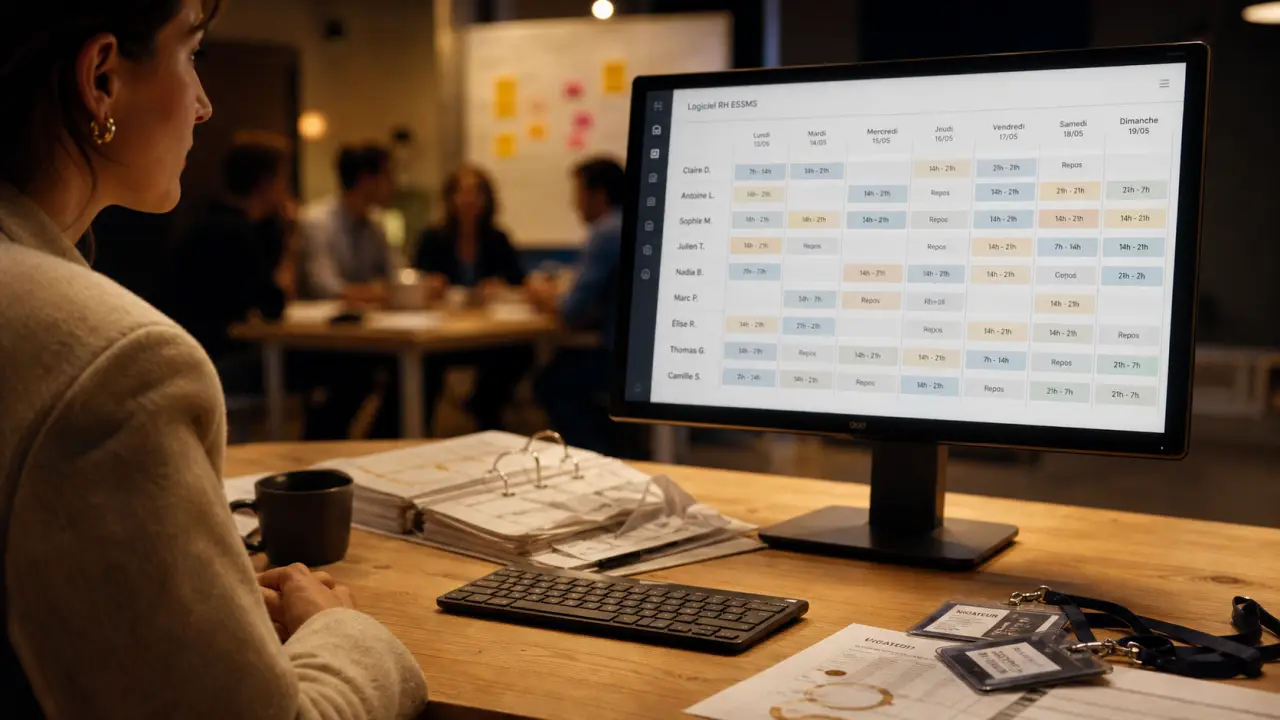Logiciel rh essms pour planning, paie et conformité, RH lit un planning en réunion