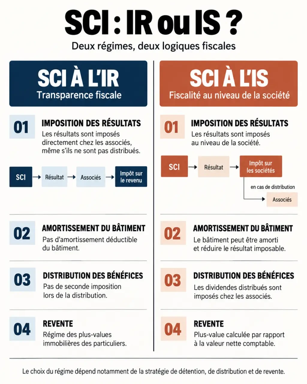 Différences fiscales entre SCI à l’IR et SCI à l’IS dans le statut juridique SCI